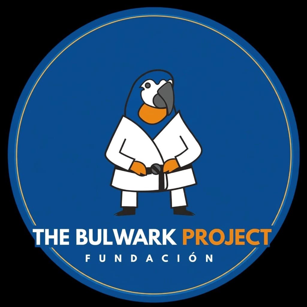 Logo do The Bulwark Project Fundación: arara de kimono com faixa preta