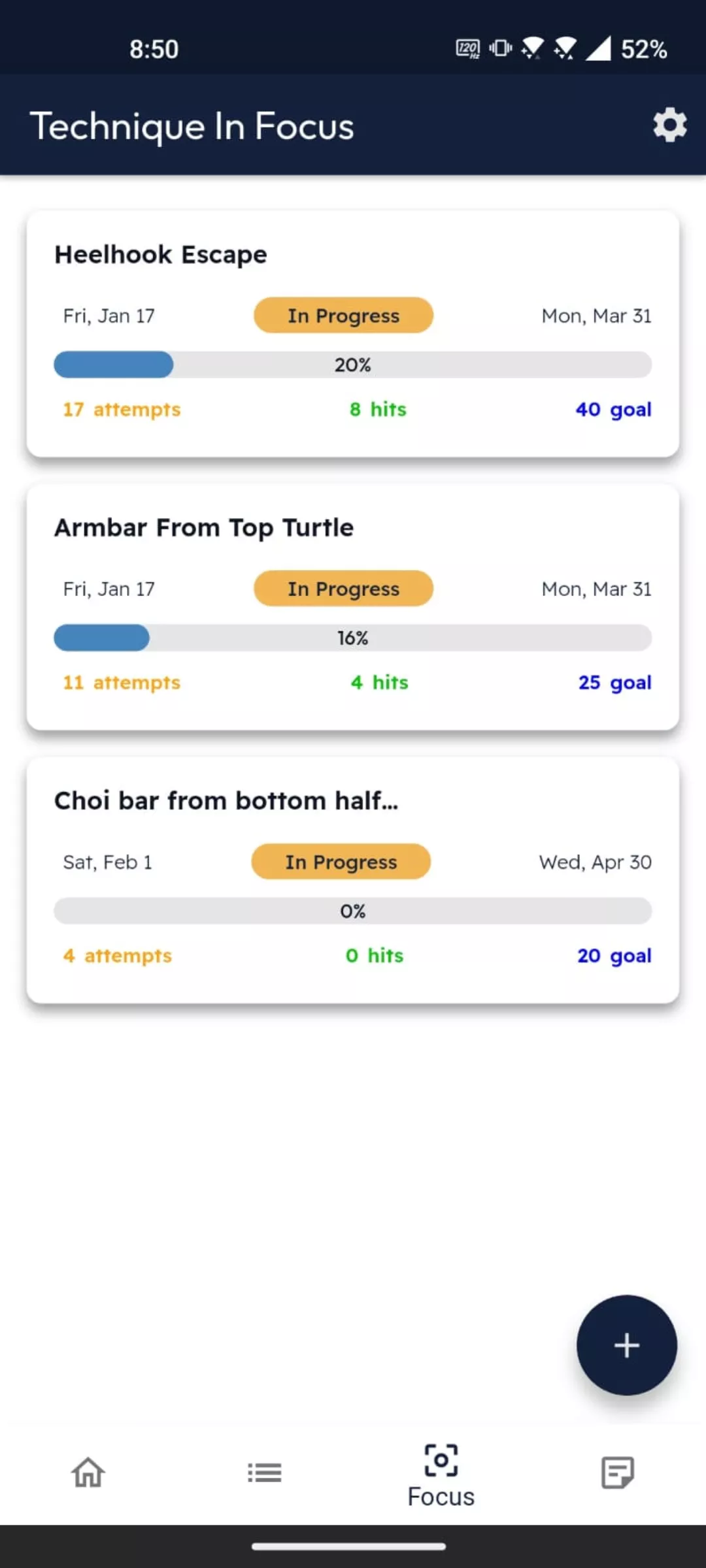 Jiu Jitsu Journal App Screen